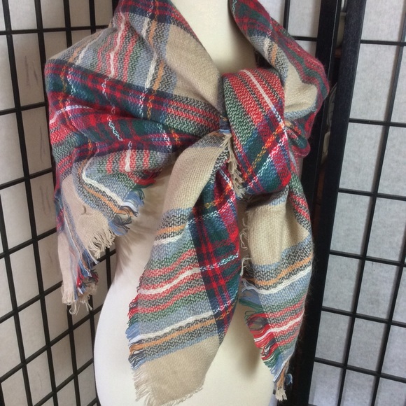 HDE Plaid Green, Red, & Tan Oversized Scarf! - Picture 2 of 4